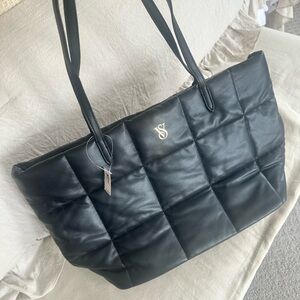 Victoria’s Secret Quilted Black Tote Bag with Gold Logo